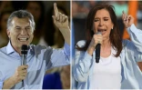 Le président argentin Mauricio Macri (g), le 16 octobre 2017 à Buenos Aires, et l'ex-présidente Cristina Kirchner (d), le 17 octobre 2017 à Buenos Aires, lors de meetings de campagne pour les législatives
