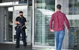 Un policier monte la garde à la gare d'Aarau après une fusillade lors d'une rave-party, le 30 août 2026 dans le nord de la Suisse