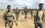 Des soldats de l'Armée nationale somalienne (SNA) près des lignes de front à Sabiid, une des localités récemment reprises aux rebelles islamistes shebab, le 11 novembre 2025