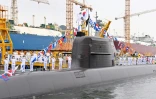 Le sous-marin sud-coréen Ahn Chang-ho lors de la cérémonie de sa mise en service le 13 août 2021 sur l'île méridionale de Geoje