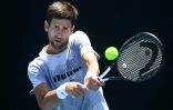 Le Serbe Novak Djokovic lors d'une séance d'entraînement en vue de l'Open d'Australie, le 13 janvier 2019 à Melbourne