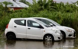 pluie, inondation à Saint-André, vigilance jaune, voiture sous l'eau