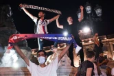 Les supporteurs de l'OL fêtent la qualification de leur équipe en quarts de finale de la Ligue des champions, le 7 août 2020 à Lyon