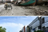 Montage photos du 29 novembre 2024 montrant une rue de Banda Aceh le 8 janvier 2005 après le tsunami du 26 décembre 2004 (en haut) et la même rue le 25 novembre 2024