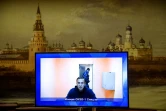 L'opposant russe Alexeï Navalny témoigne par visioconférence depuis le centre de détention numéro 1 lors d'une audience en appel contre son arrestation devant un tribunal de Moscou, le 28 janvier 2021