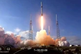 Capture d'image d'une vidéo de la Nasa montrant le décollage d'une fusée SpaceX Falcon 9 à Cap Canaveral, le 28 janvier 2020 en Floride
