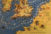 Plateau de "Nous marchons sur l'Angleterre", jeu de société de l'époque nazie basé sur la conquête de l'Angleterre par les troupes hitlériennes, conservé aux archives Bayerisches Spielearchiv des jeux de société, à Munich (sud de l'Allemagne), le 12 décembre 2018 