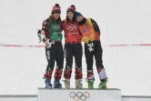 La Canadienne Kelsey Serwa (C) en or en skicross lors des JO de Pyeongchang le 23 février 2018