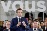 Le président de la République et candidat de La République en Marche (LREM), Emmanuel Macron, lors de son premier meeting de campagne, le 7 mars 2022 à Poissy, en vue des élections présidentielles (10 et 24 avril) 