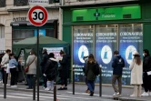 File d'attente devant une pharmacie pour des tests antigéniques du Covid-19, le 6 janvier 2022 à Paris