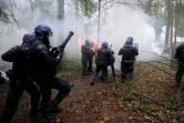 Des policiers anti-émeute  tentent d'évacuer des occupants de la ZAD de Notre-Dame-des-Landes, le 24 novembre 2012
