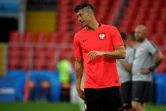 Robert Lewandowski, ici à l'entraînement de la Pologne, le 18 juin 2018 au stade Spartak, est très attendu pour son entrée dans le Mondial contre le Sénégal 