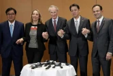L'équie dirigeante de l'alliance: de gauche à droite Osamu Masuko, Clotilde Delbos, Jean-Dominique Senard, Makoto Uchida et Hadi Zablit, le 30 janvier 2020 à Tokyo
