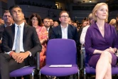 Liz Truss (d) et Rishi Sunak, les deux prétendants à la direction du parti conservateur et à la succession de Boris Johnson à la tête du gouvernement, lors de l'annonce des résultats du vote les départageant, à Londres, le 5 septembre 2022