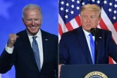 Photo montage créé le 4 novembre 2020 de Joe Biden lors de son discours à Wilmington et du président Trump à la Maison Blanche, tous deux intervenants le 4 novembre 2020