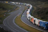 Des camions en l'attente à l'approche du port de Douvres, dans le sud-est du Royaume-Uni, le 28 décembre 2020