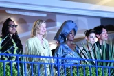 Cate Blanchett (2e g) et une partie des membres du jury du 71e Festival de Cannes au balcon de l'hôtel Martinez à Cannes, le 7 mai 2018