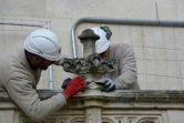Des ouvriers à l'?uvre pour la restauration de l'hotel de ville de La Rochelle, le 18 novembre 2019