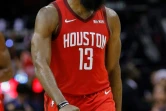 James Harden des Houston Rockets exulte après un tir à 3 points réussi face au Thunder d'Oklahoma City en NBA, le 25 décembre 2018 