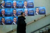 Affiches électorales du parti albanais DUI, collées sur des murs à  Skopje, le 10 décembre  2016, à la veille des élections législatives