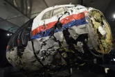 Le cockpit endommagé du Boeing 777 de la compagnie Malaysian Airlines lors de la présentation du rapport final sur les causes du crash du vol MH17, le 13 octobre 2015 à Gilze Rijen, aux Pays-Bas