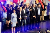 Marine Le Pen et trois dirigeants de partis de droite extrême européens, Frauke Petry de l'AfD allemande, Matteo Salvini de la Ligue du Nord italienne et Geert Wilders du Parti de la liberté néerlandais, réunis le 21 janvier 2017 à Coblence