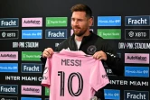 Lionel Messi en conférence de presse au DRV PNK Stadium de Fort Lauderdale, le 17 août 2023
