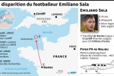 Localisation de la disparition au dessus de la Manche d'un avion transportant le footballeur Emiliano Sala 