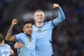 Le Brésilien Savinho (g) et le Norvégien Erling Haaland, auteurs des buts de la victoire de Manchester City à Leicester (2-0), le 29 décembre 2024