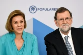 Mariano Rajoy et son ancienne ministre de la Défense Maria Dolores de Cospedal, le 5 mai 2018 au siège du Parti populaire à Madrid