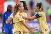 La joie de l'attaquante  belge Janice Cayman, après avoir égalisé (1-1) contre la France, lors de leur match de l'Euro, le 14 juillet 2022 au New York Stadium à Rotherham (Angleterre)