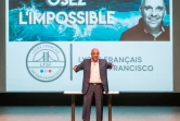 L'athlète Philippe Croizon parle devant les élèves du Lycée français de San Francisco, le 13 septembre 2021