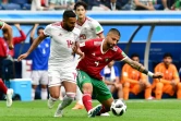 Manuel Da Costa au duel avec l'Iranien Saman Ghoddos lors du premier match du Maroc dans le Mondial russe, le 15 juin 2018 à Saint-Pétersbourg