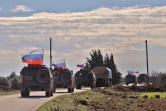 Une image prise par l'AFP TV le 17 janvier 2019 montre des véhicules militaires de l'armée russe patrouillant dans la région d'Arimah (nord-ouest de la Syrie)