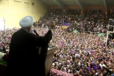 Le président iranien sortant Hassan Rohani, candidat à la présidentielle, lors d'un meeting de campagne, le 17 mai 2017 à Ardabil