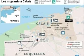 Carte de la ville de Calais, de son port, du site du tunnel sous la Manche et des campements de migrants : "Jungle", centre de jour et centre d'accueil provisoire en dur 