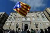 Une personne agite un drapeau pro-indépendance devant le siège du gouvernement catalan à Barcelone, le 30 octobre 2017