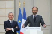 Le Premier ministre Edouard Philippe et le ministre de la Transition écologique François de Rugy s'expriment après le premier Conseil de défense écologique, le 23 mai 2019 à l'Elysée