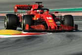 Charles Leclerc au volant de sa Ferrari lors des essais de présaison de F1 sur le circuit de  Montmelo près de Barcelone le 28 février 2020