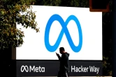 Le logo de "Meta", sur la façade des bureaux de Facebook, le 28 octobre 2021 à Menlo Park, aux Etats-Unis