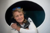 La navigatrice britannique Pip Hare à bord de son Imoca 60 "Medallia" le 23 octobre 2020 à La Rochelle