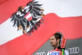 12 janvier 2019:  Marcel Hirscher sur le podium pendant la cérémonie à l'arrivée du slalom géant messieurs de la Coupe du monde à Adelboden en Suisse.