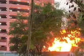 Capture d'écran d'une vidéo diffusée par la Police royale thaïlandaise, montrant un incendie dans le centre commercial Terminal 21 durant une tuerie par un soldat dans la ville de Nakhon Ratchasima (Thaïlande), le 8 février 2020