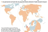 Carte mondiale indiquant les pays à partir desquels les voyages vers l'Angleterre ne sont autorisés que si la personne concernée s'isole elle-même pendant 14 jours à son arrivée