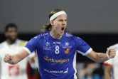 L'ailier islandais Bjarki Mar Elisson, après un but marqué contre la France, lors du Mondial de handball, le 22 janvier 2021 dans la Ville du 6 Octobre, un faubourg proche du Caire