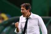 L'entraîneur de Lyon, Rudi Garcia, euphorique après la victoire de ses joueurs face à Manchester City en quart de finale de la Ligue des champions, à Lisbonne, le 15 août 2020