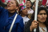 Les partisans de Pedro Pablo Kuczynski manifestent devant les bureaux des autorités électorales péruviennes (ONPE) le 7 juin 2016 à Lima 