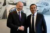 Thierry Bolloré (g) et Carlos Ghosn (d), le 19 février 2018 à Boulogne-Billancourt