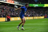 L'ailier français Damian Penaud après avoir marqué le sixième essai du XV de France lors de la victoire 36-17 face à l'Ecosse samedi 26 février 2022 à Edimbourg.