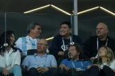 La légende Diego Maradona assiste au match entre son Argentine et l'Islande au stade Spartak à Moscou, le 16 juin 2018